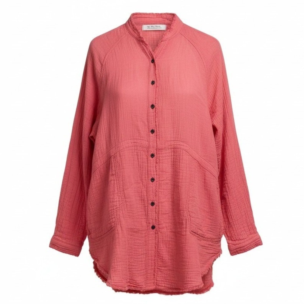 We The Free Women Arlo Gauze Tunic Small Coral Button Front Boho Coastal Lagen